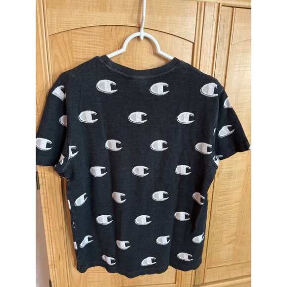 Champion Black Crewneck T-Shirt With Allover Logo Print Medium - Picture 3 of 4